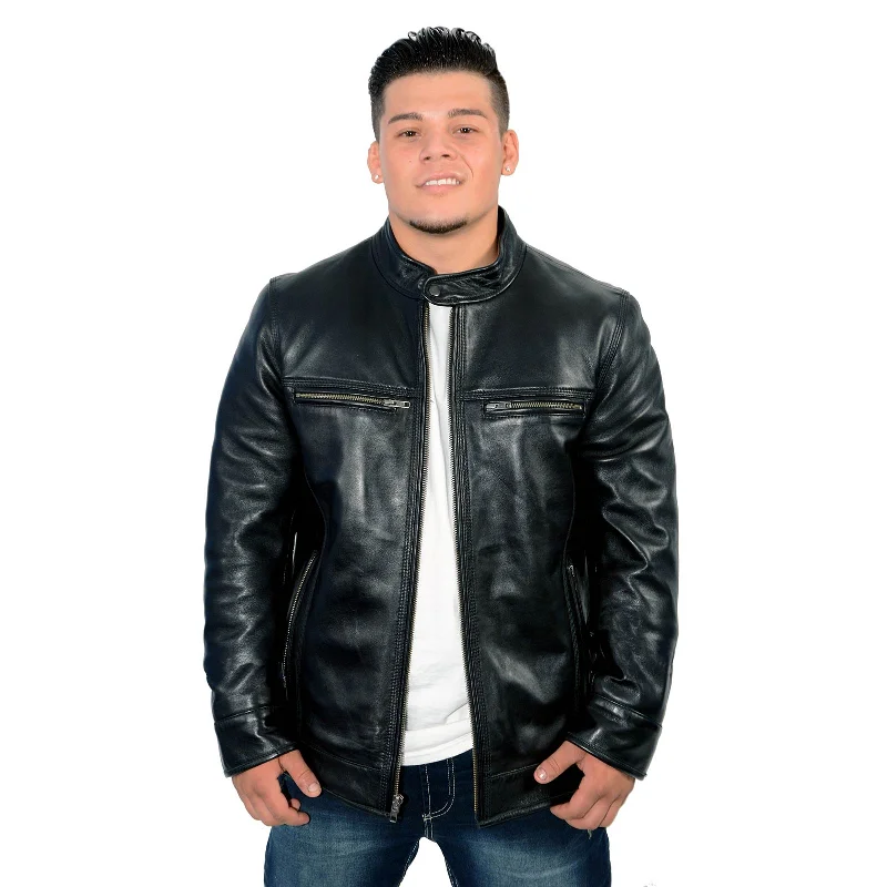 Men's trendy jacket-Men's weatherproof athletic wear t-shirt-Milwaukee Leather Men's Cafe Racer Black Premium Lambskin Motorcycle Fashion Leather Jacket SFM1800