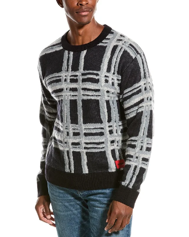 Men's regular fit sweatshirt-Men's workout-ready athletic t-shirt-HUGO Hugo Boss Wool & Mohair-Blend Crewneck Sweater