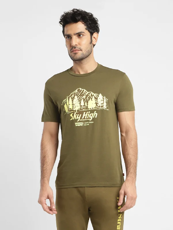 Men's active lifestyle t-shirt-Men's Graphic Print Slim Fit T-shirt Olive