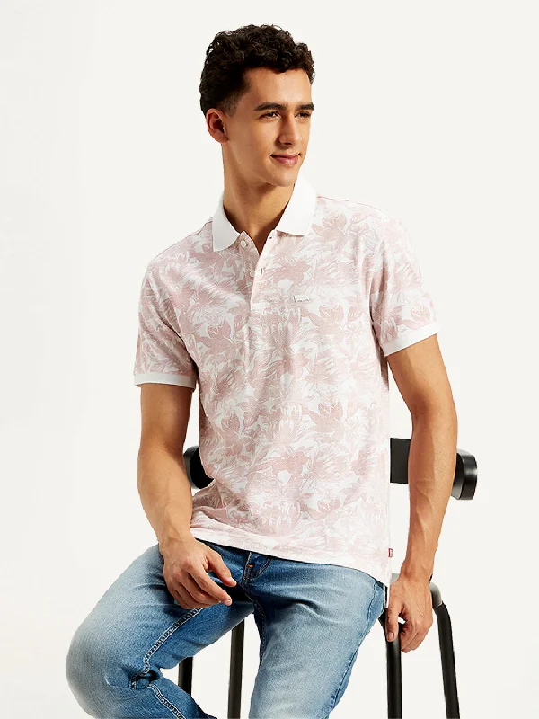 Men's weatherproof athletic wear t-shirt-Men's Floral Print Slim Fit Polo T-Shirt