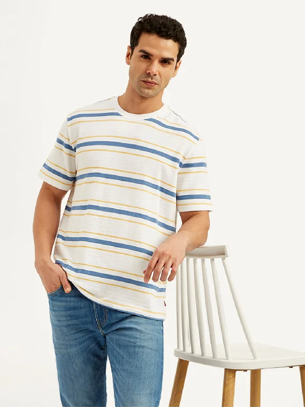 Men's comfortable exercise t-shirt-Men's Striped Crew Neck T-Shirt