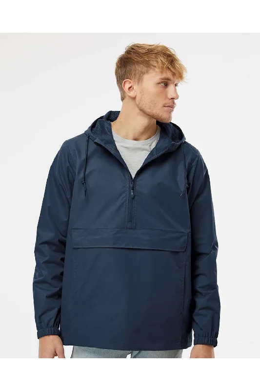 Men's fall jacket-Men's eco-friendly gym t-shirt-Independent Trading Co. Mens 1/4 Zip Waterproof Hooded Anorak Jacket - Classic Navy Blue