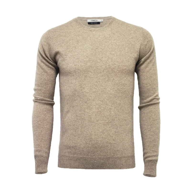 Men's loungewear sweater-Men's lightweight athletic wear t-shirt-Camel Cashmere Crew Neck Sweater