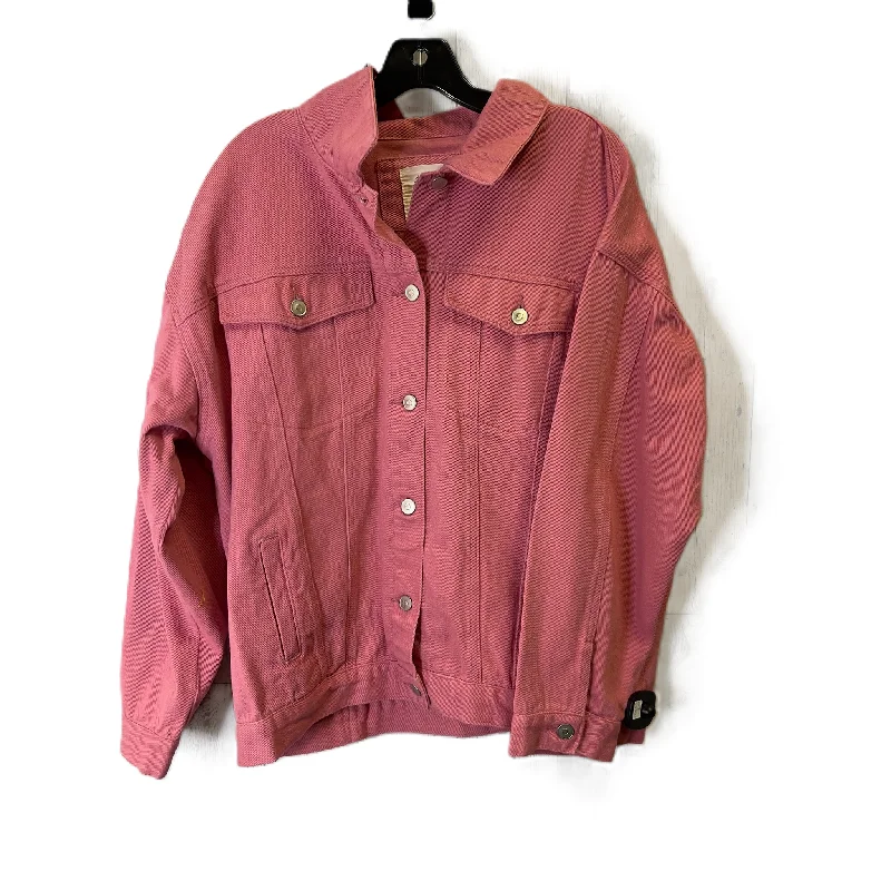 Men's notch collar jacket-Men's sporty exercise t-shirt-Jacket Denim By Fantastic Fawn In Pink Denim, Size: M