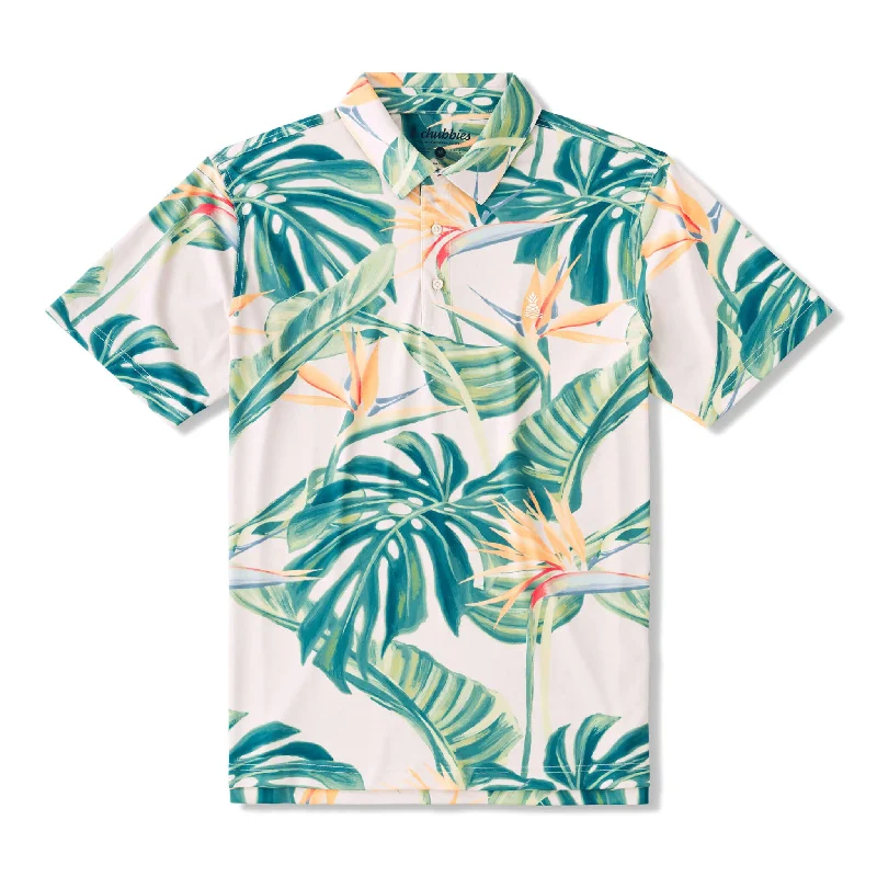 Men's adventure-ready office wear polo shirt-Men's eco-friendly gym t-shirt-Chubbies The Frond Of You Polo Shirt - Off White - Pattern Base (Includes Plaids)