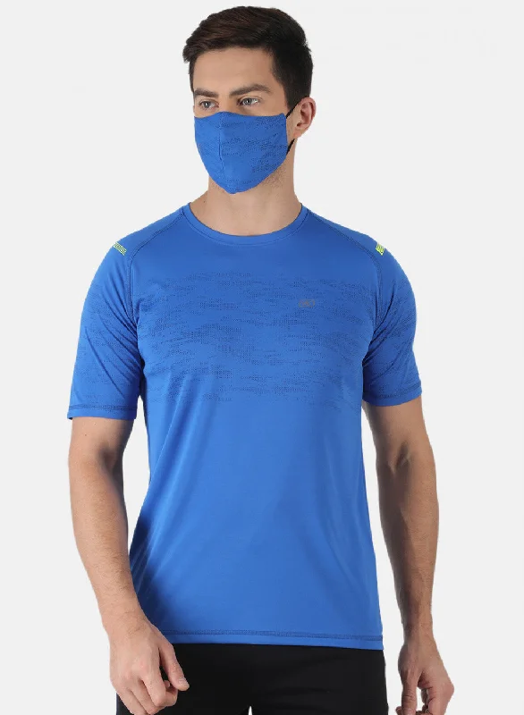 Men's performance sports t-shirt-Men Blue Printed T-Shirt