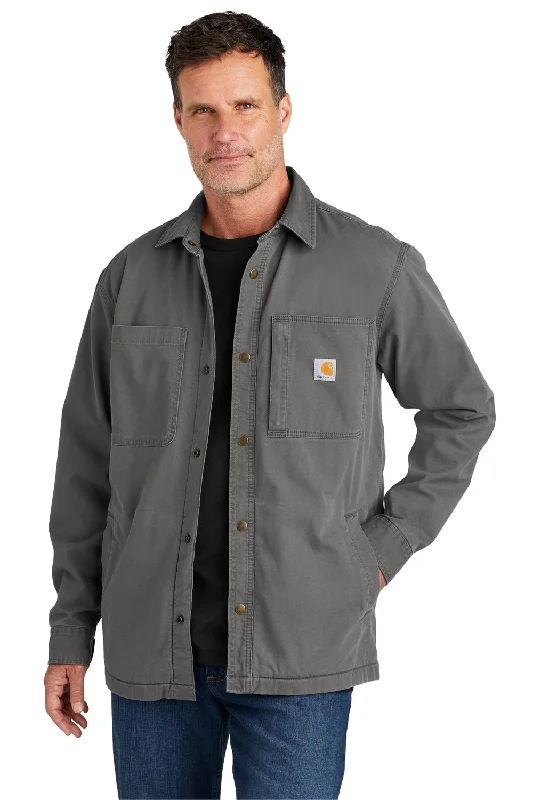 Men's affordable jacket-Men's weatherproof athletic wear t-shirt-Carhartt Mens Rugged Flex Fleece Lined Button Down Shirt Jacket - Shadow Grey