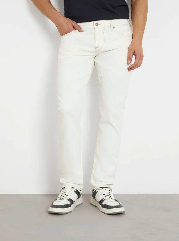 Men's classic fit pants-Men's lightweight athletic wear t-shirt-White Low-Rise Slim Tapered Jeans in White Wash