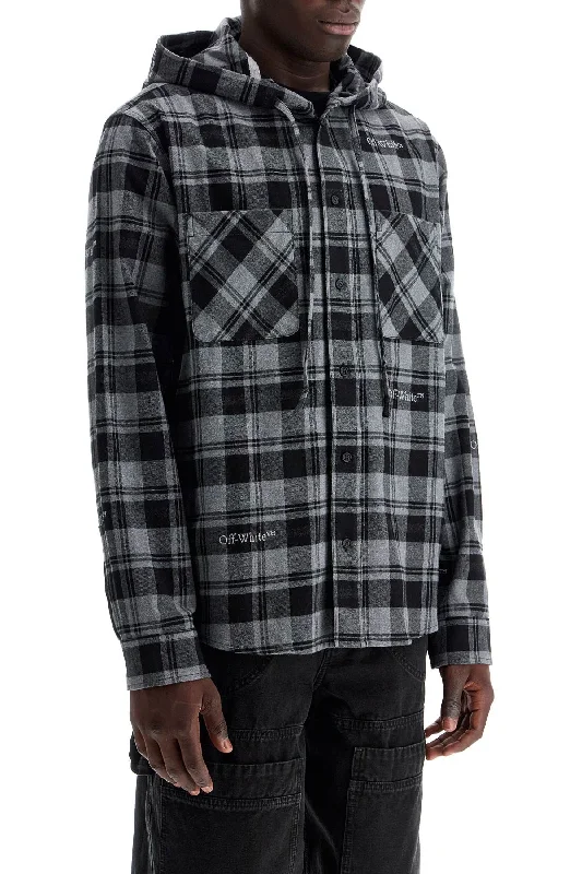 Men's trench jacket-Men's organic athletic t-shirt-Off-White Checked Overshirt With Hood