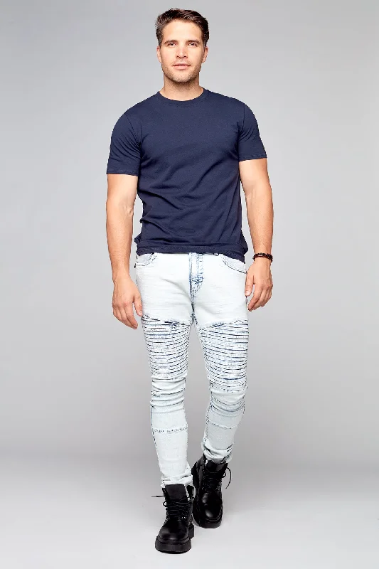 Men's ethical pants-Men's comfortable exercise t-shirt-5 Pocket Slim Fit Pintuck Pants - Light Indigo Acid Wash