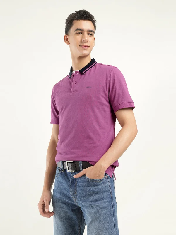 Men's casual athletic wear t-shirt-Men's Solid Polo T-Shirt