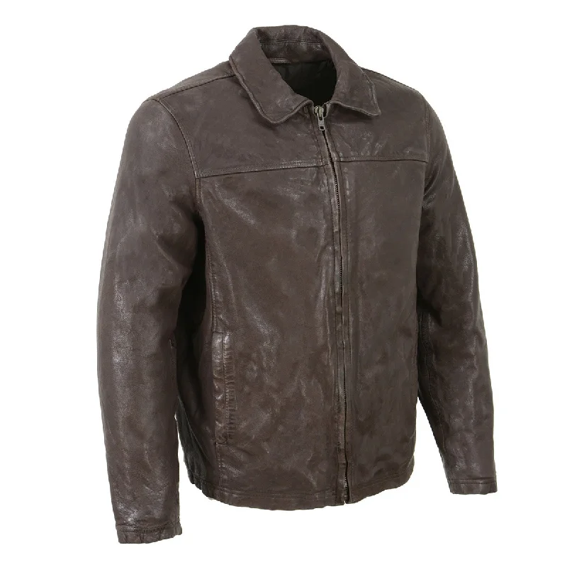 Men's adventure jacket-Men's eco-friendly gym t-shirt-Milwaukee Leather Vintage SFM1804 Men's Classic Brown Zipper Front Jacket with Shirt Collar