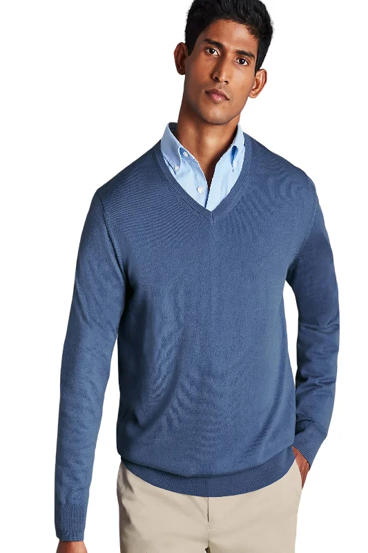 Men's windproof sweatshirt-Men's organic athletic t-shirt-Charles Tyrwhitt Men's Pure Merino V Neck Sweater