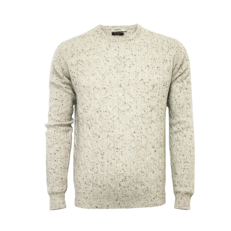 Men's golf sweater-Men's durable sports t-shirt-Donegal White Cashmere Crew Neck Cable Sweater