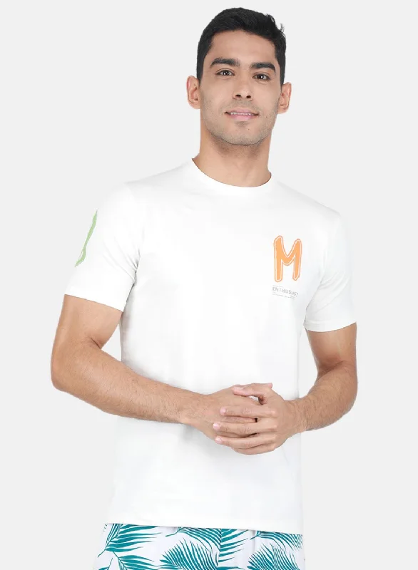 Men's sustainable athletic t-shirt-Men White Printed T-Shirt