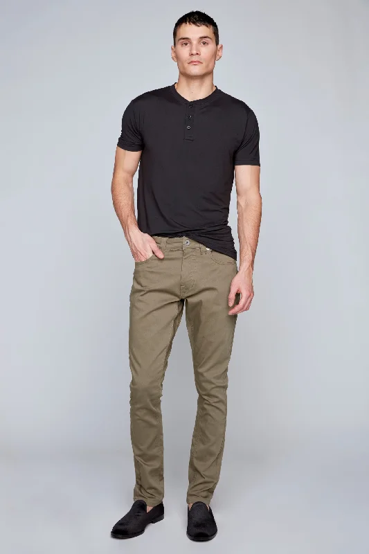 Men's work pants-Men's tech fabric workout wear t-shirt-Deluxe 5 Pocket Slim Fit Pants - Olive