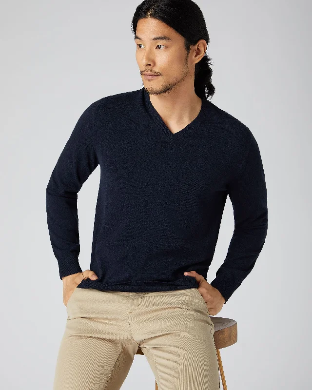 Men's uniform sweater-Men's eco-friendly gym t-shirt-Men's Baby Cashmere V Neck Sweater Navy Blue