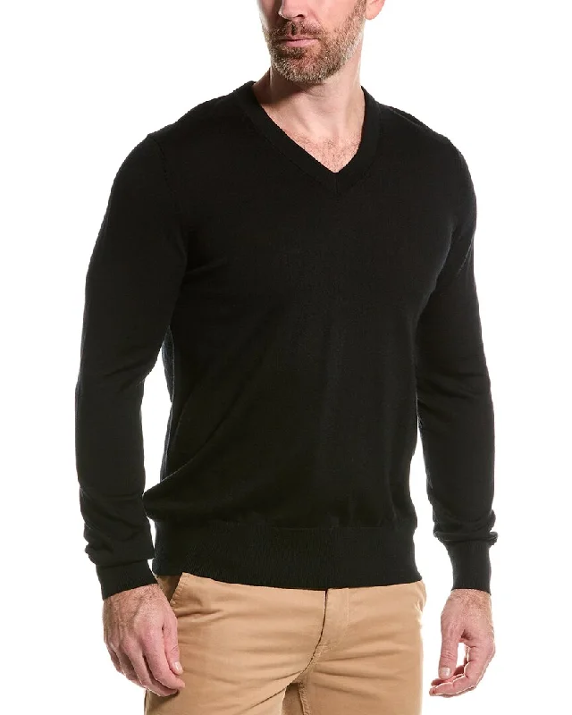 Men's ethical sweatshirt-Men's quick-dry athletic t-shirt-Brooks Brothers Merino Wool V-Neck Sweater