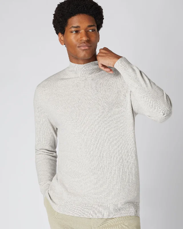 Men's designer sweater-Men's tech fabric workout wear t-shirt-Men's Turtle Neck Cashmere Sweater Pebble Grey