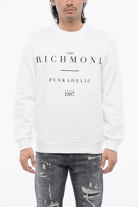 Men's heavyweight sweatshirt-Men's sustainable athletic t-shirt-John Richmond Brushed Cotton Crewneck Sweatshirt With Logo Print