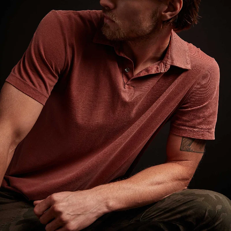 Men's adventure-ready office wear polo shirt-Men's breathable performance t-shirt-Sueded Jersey Polo - Red Earth Pigment