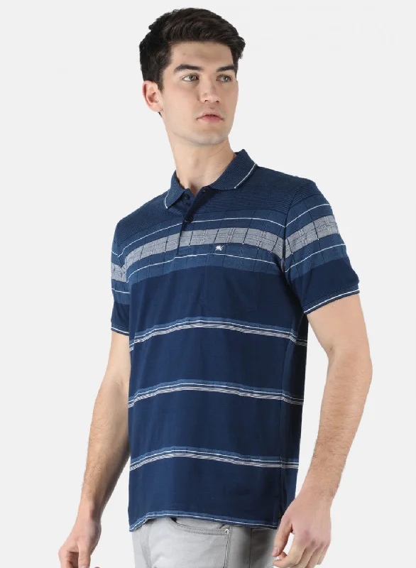 Men's comfortable exercise t-shirt-Men Blue Stripe T-Shirt