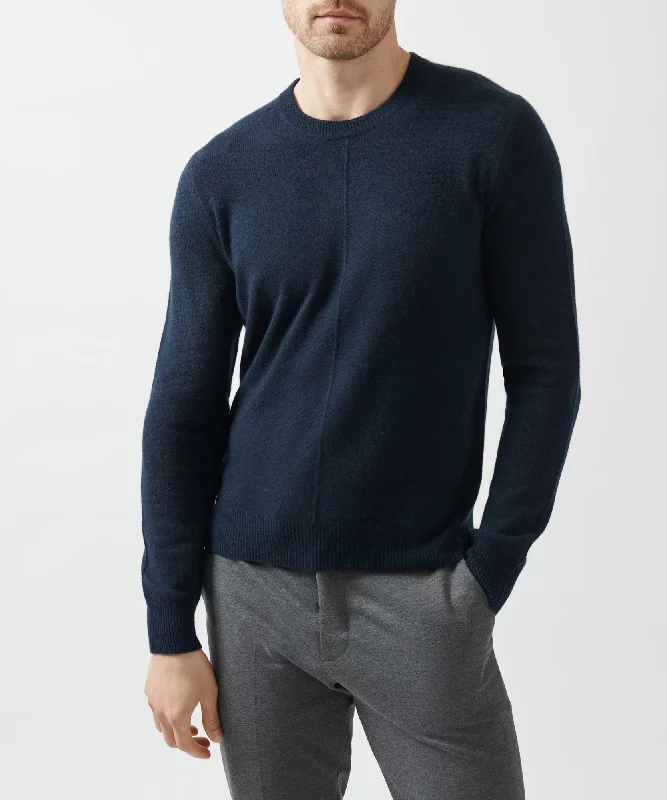 Men's quick-dry sweater-Men's versatile fitness t-shirt-Recycled Cashmere Exposed Seam Crew Neck Sweater - Midnight