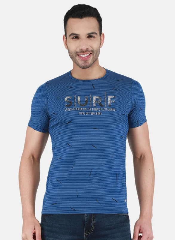 Men's high-performance workout t-shirt-Men NAvy Blue Printed T-Shirt