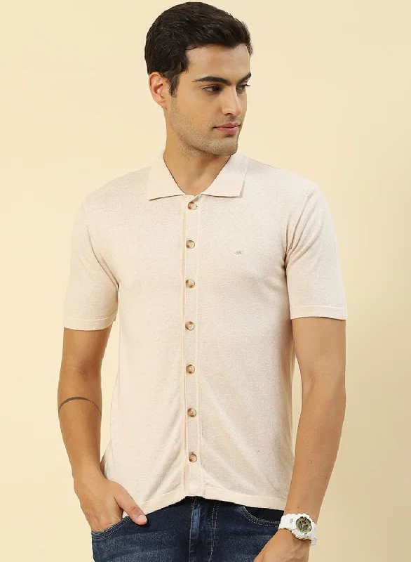 Men's sustainable athletic t-shirt-Men Beige Plain T-Shirt