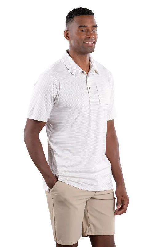 Men's non-iron office polo shirt-Men's sporty exercise t-shirt-Toby Polo White/Tan Stripe - Comfort Fit - FINAL SALE