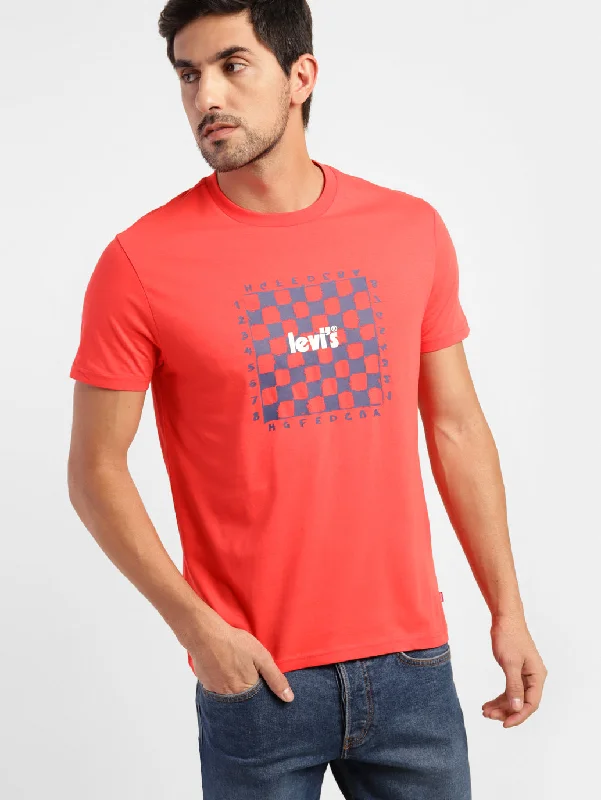 Men's breathable performance t-shirt-Men's Graphic Print Slim Fit T-shirt Red