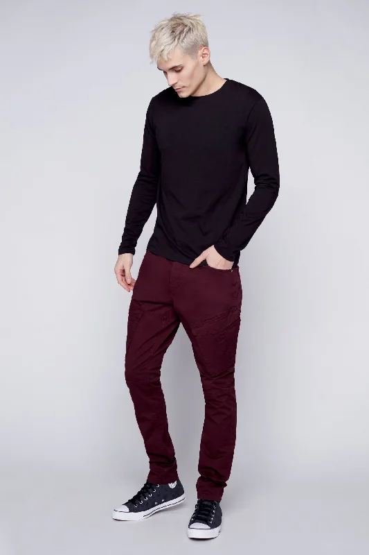 Men's corduroy pants-Men's fashion-forward activewear t-shirt-Deluxe 5 Pocket Slim Fit Pants - WINE