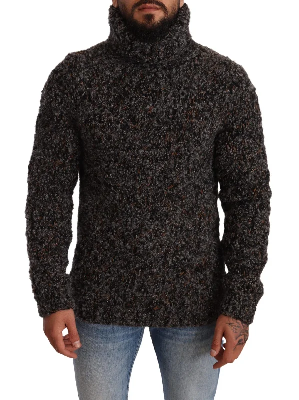 Men's moisture-wicking sweater-Men's ultra-breathable gym t-shirt-Dolce & Gabbana Elegant Speckled Turtleneck Wool-Blend Men's Sweater