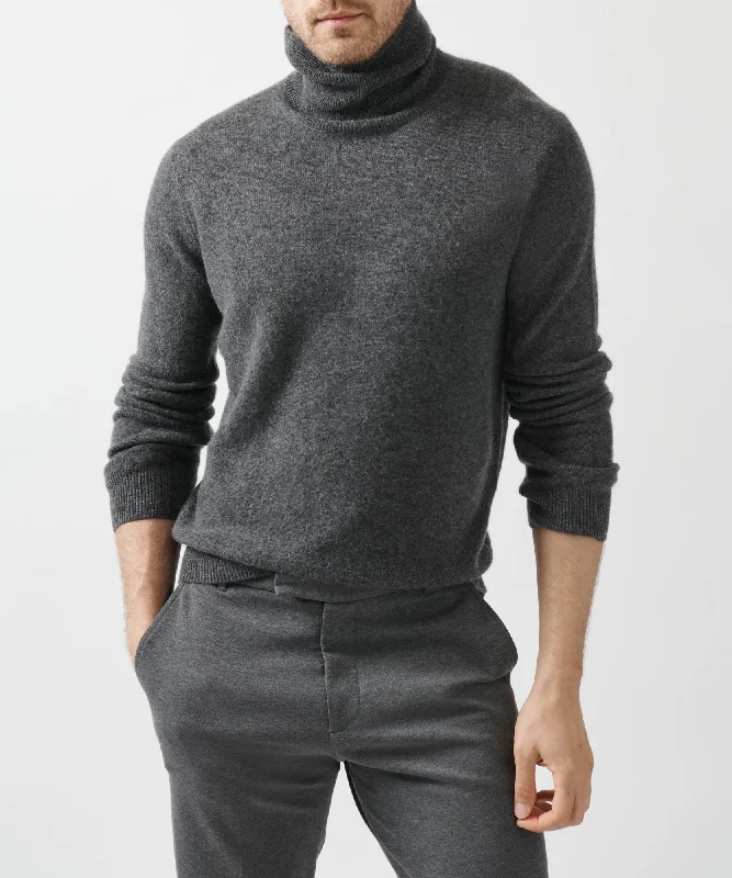 Men's recycled fabric sweater-Men's eco-friendly gym t-shirt-Recycled Cashmere Turtleneck Sweater - Heather Charcoal