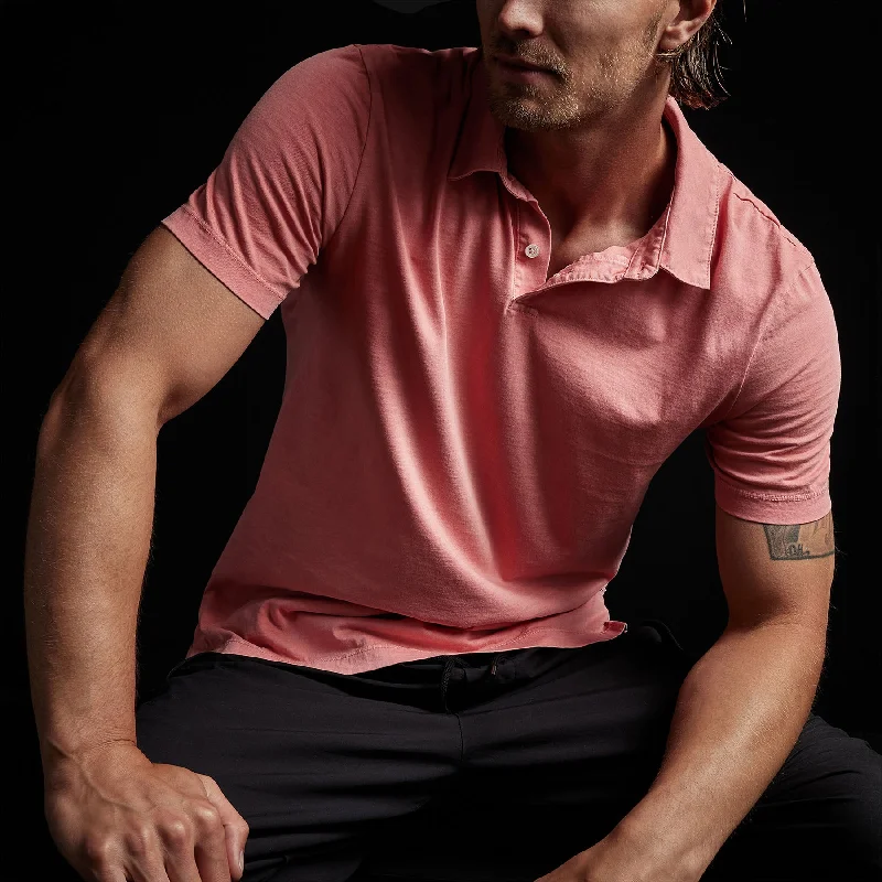 Men's pre-shrunk casual wear polo shirt-Men's premium workout t-shirt-Sueded Jersey Polo - Flamingo Pigment