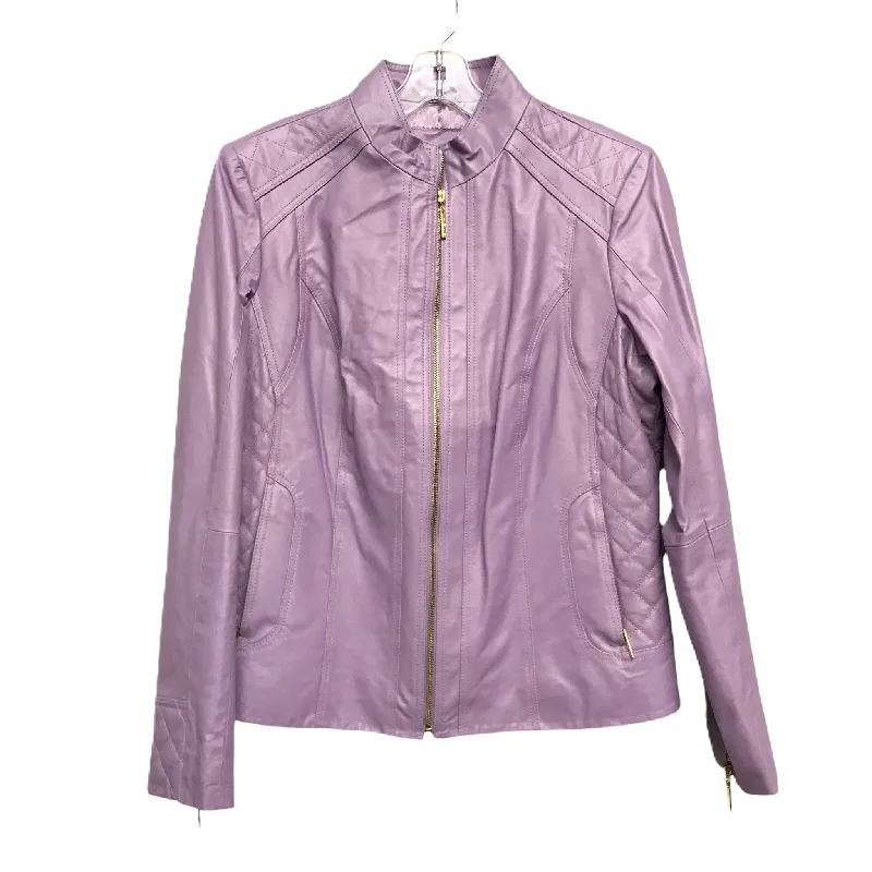 Men's trench coat-Men's sustainable athletic t-shirt-Jacket Leather By Iman Hsn In Purple, Size: L