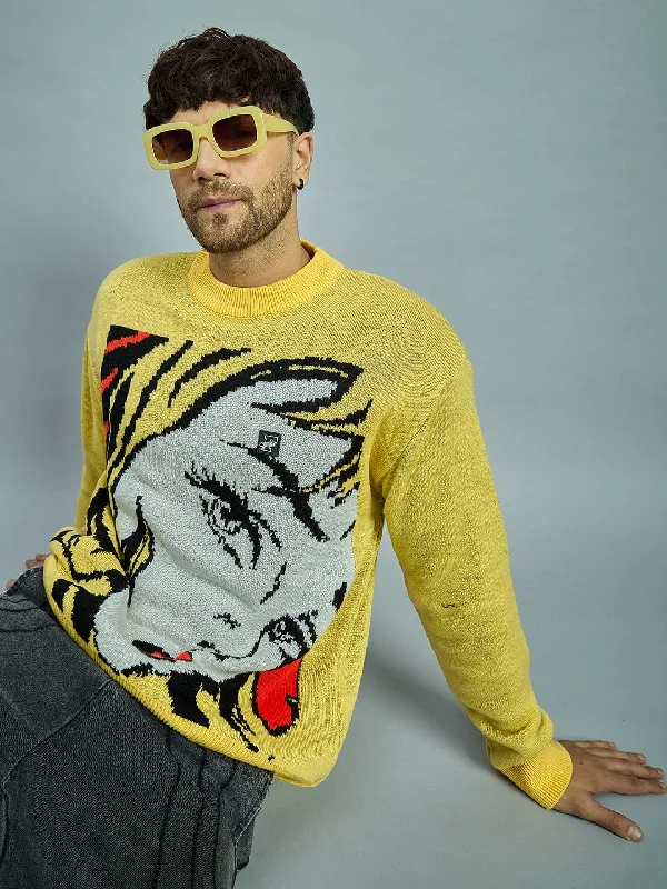 Men's lightweight sweater-Men's organic athletic t-shirt-Yellow Girl Face Oversized Sweater