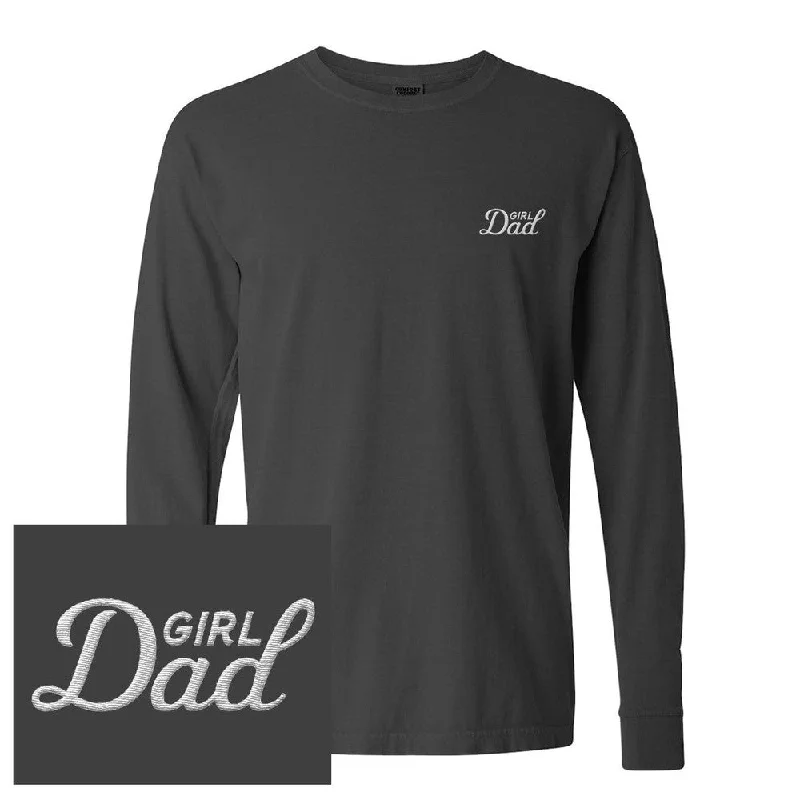 Men's fashion-forward activewear t-shirt-Girl Dad Embroidered Long Sleeve Tee