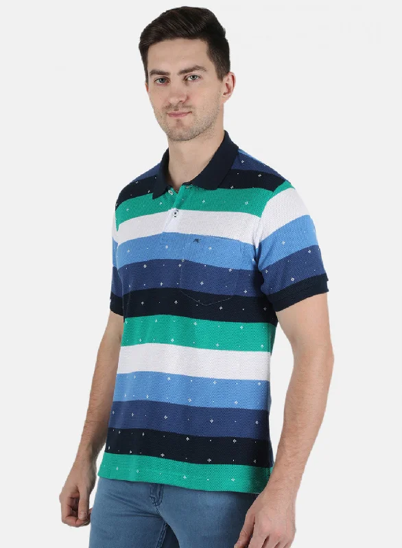 Men's durable sports t-shirt-Men Blue Stripe T-Shirt