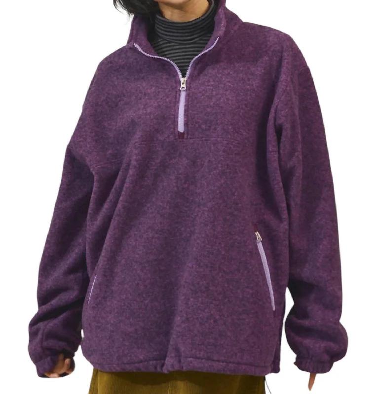 Men's button-up jacket-Men's gym performance t-shirt-Melange Fleece Anorak Jacket In Purple