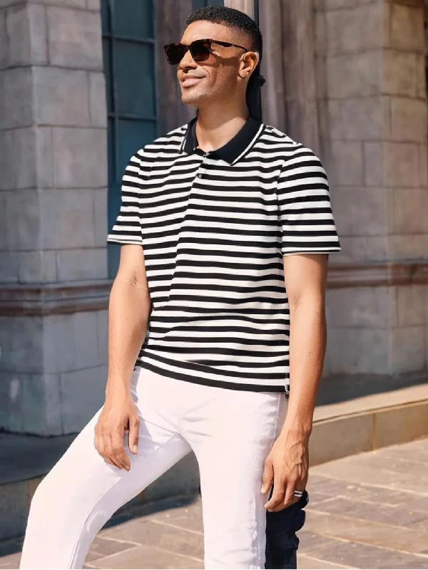 Men's wrinkle-resistant casual wear polo shirt-Men's durable sports t-shirt-Vimal Jonney Men's Striped Cotton Rich Polo T Shirt | Collar Tshirts | Half Sleeves | Stripe-Regular Fit