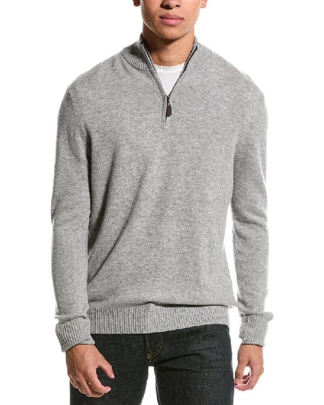 Men's baseball sweatshirt-Men's weatherproof athletic wear t-shirt-Qi Cashmere 1/4-Zip Cashmere Mock Sweater