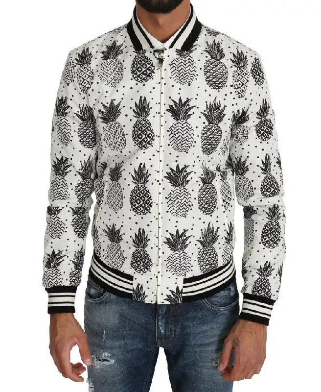 Men's wool jacket-Men's workout-ready athletic t-shirt-Dolce & Gabbana   Pineapple Bomber Coat Men's Jacket