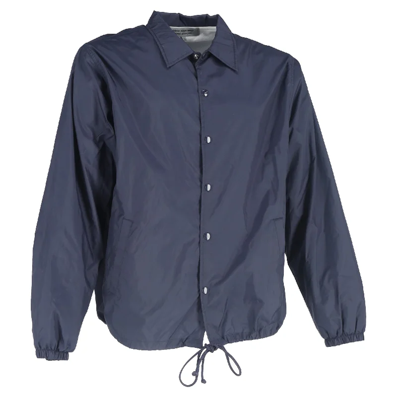 Men's streetwear jacket-Men's breathable performance t-shirt-Comme des Garçons Coach Jacket in Navy Blue Nylon