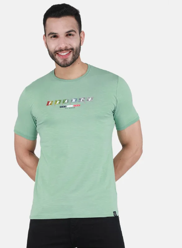 Men's organic athletic t-shirt-Men Green Printed T-Shirt