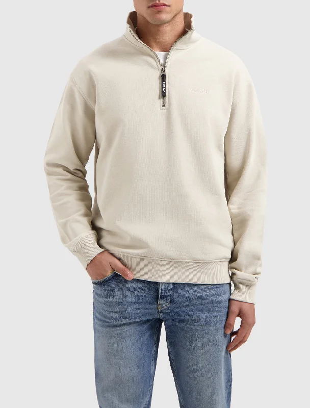 Men's work sweater-Men's durable sports t-shirt-Embroidery Half-zip Sweater | Sand