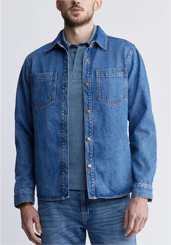 Men's wrinkle-free shirt-Men's ultra-breathable gym t-shirt-Sloan Men’s Long-Sleeve Denim Shirt in Authentic Blue - BM22976