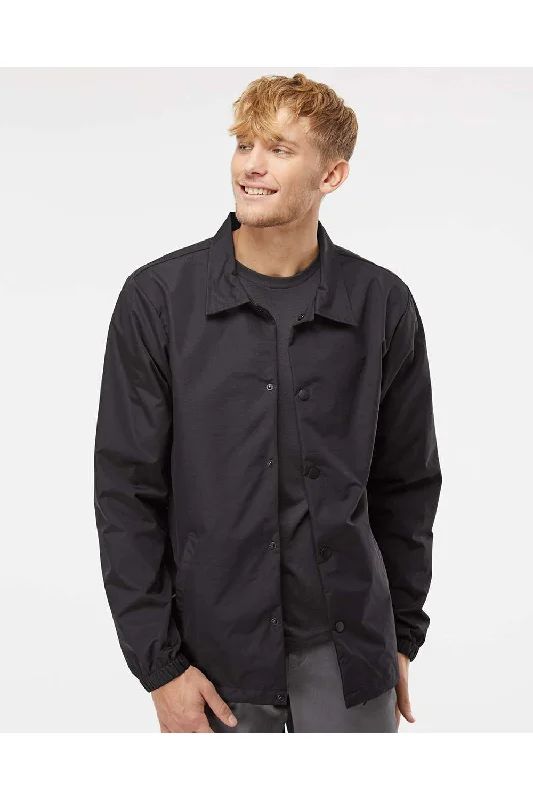 Men's adventure jacket-Men's versatile fitness t-shirt-Independent Trading Co. Mens Water Resistant Snap Down Coaches Jacket - Black/Black