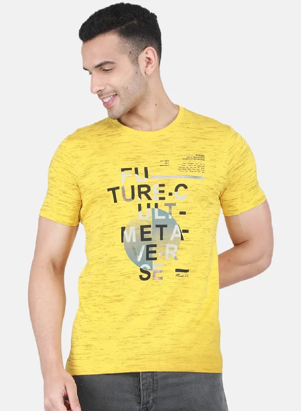 Men's ultra-breathable gym t-shirt-Men Yellow Printed T-Shirt