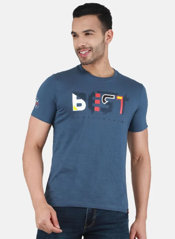 Men's modern fitness t-shirt-Men Blue Printed T-Shirt